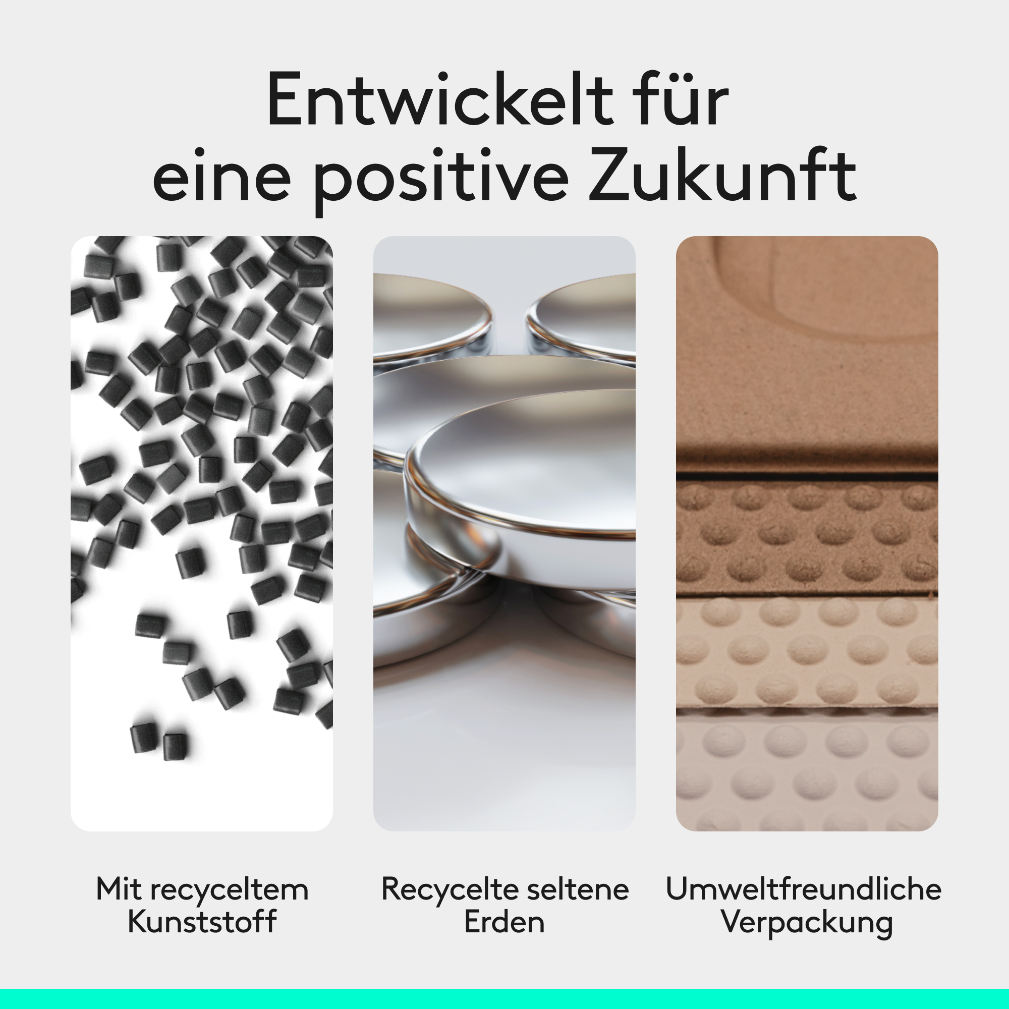 Recycelter Kunststoff, seltene Erden, umweltfreundliche Verpackung.