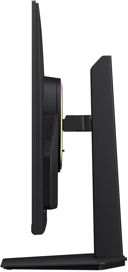 Fekete monitor oldalsó nézete, hátul RGB világítással.