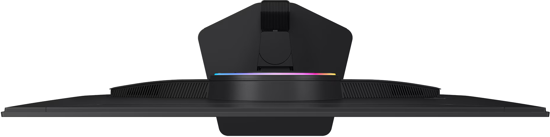 Fekete monitorállvány RGB világítással és szellőzőnyílásokkal.