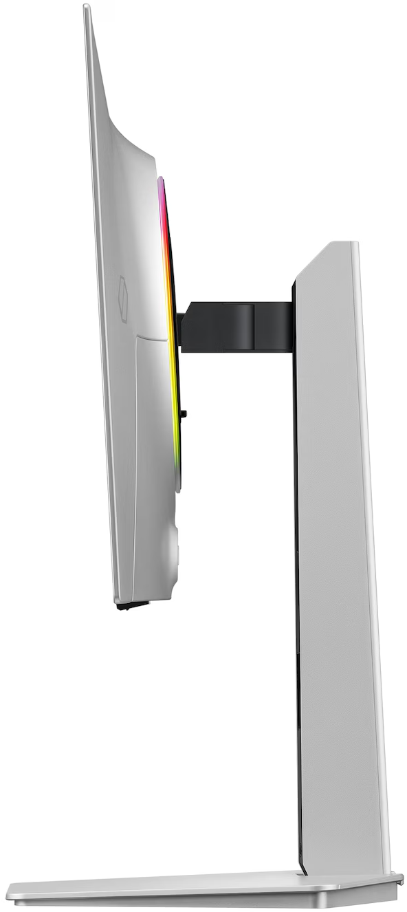 Fehér monitor RGB világítással fehér állványon.