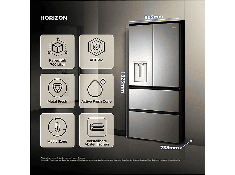 Haier HFR59F18CWMM Horizon Collection Multi Door, Kühl- und Gefrierkombination (700 l, C, 1825 mm hoch, No Frost (verminderte Eisbildung), Inox) — Foto 3 von 5