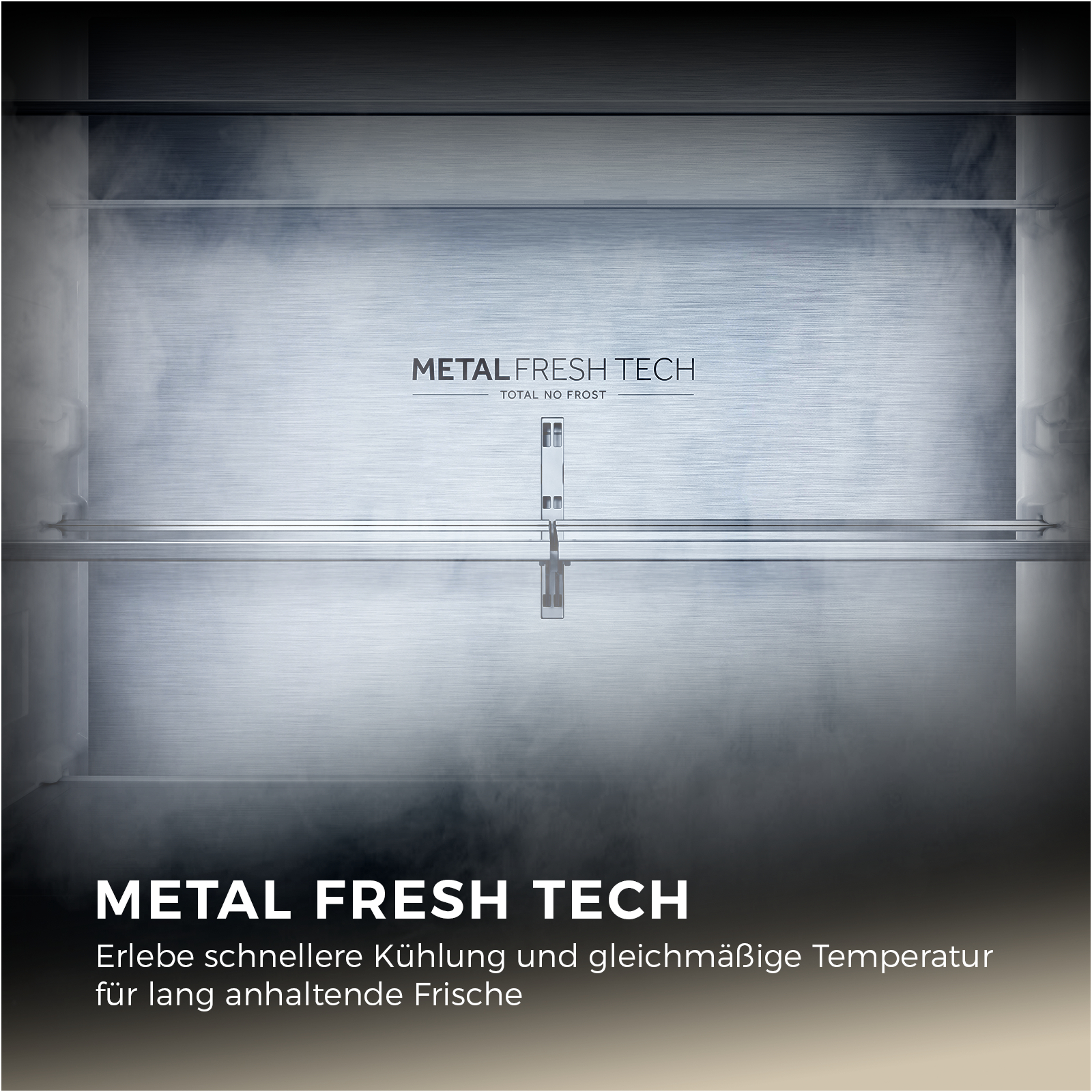 Innenraum eines Kühlschranks mit "Metal Fresh Tech"-Technologie.