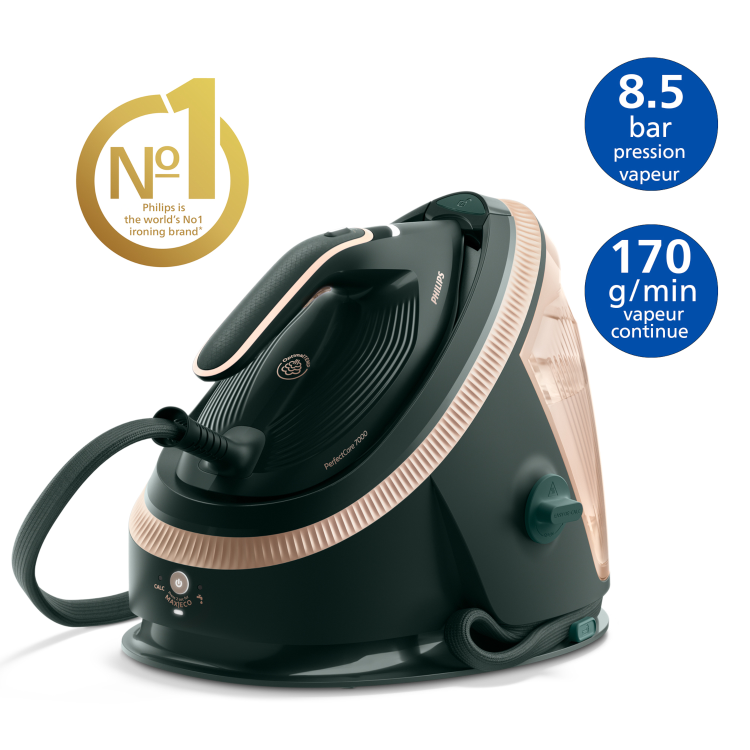 Fer à repasser à vapeur 8,5 bars et 170g/min vapeur. Philips marque n°1.