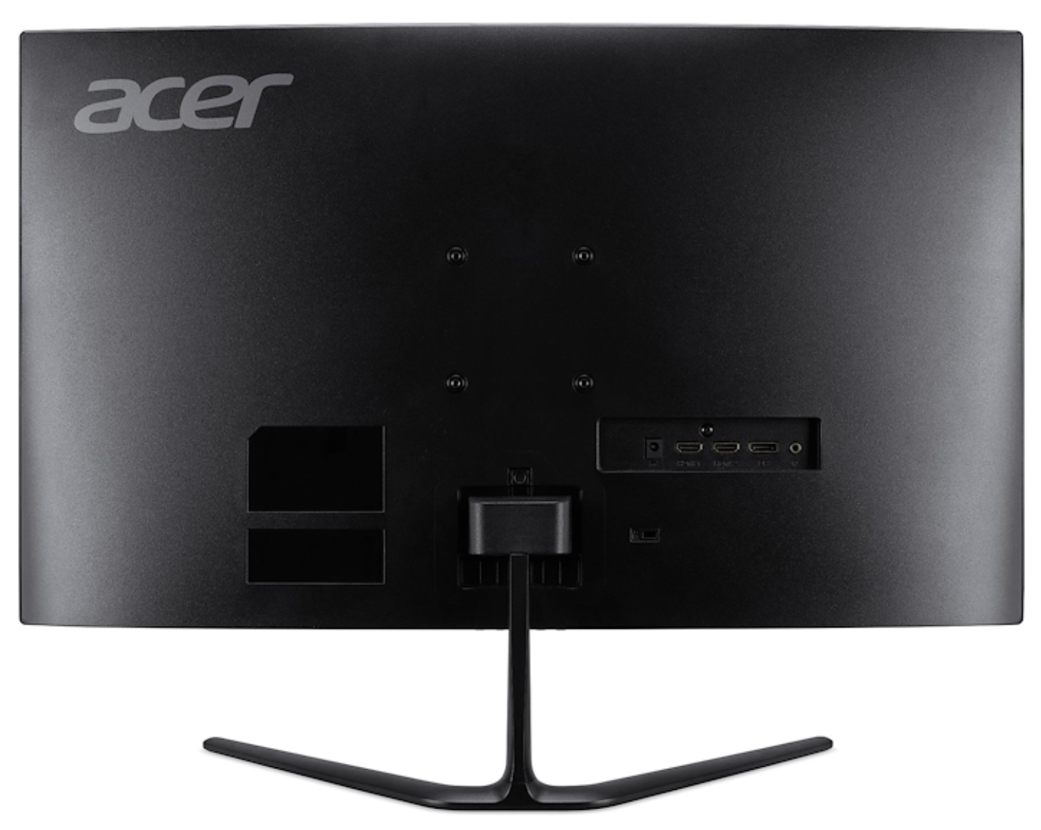 Vista trasera de un monitor Acer negro con puertos y soporte.