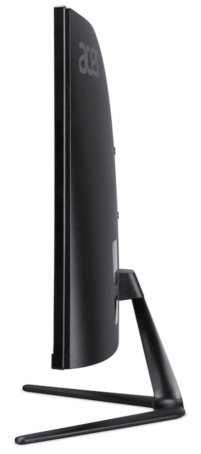 Monitor Acer negro visto de lado, con un diseño delgado y un soporte en forma de V.