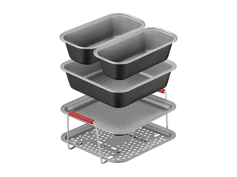 Accesorio Freidora - Moulinex Dail'Easy J702S504, Set de 5 piezas para freidora aire, Mangos ergonómicos, 4.6 L, Revestimiento antiadherente, Gris