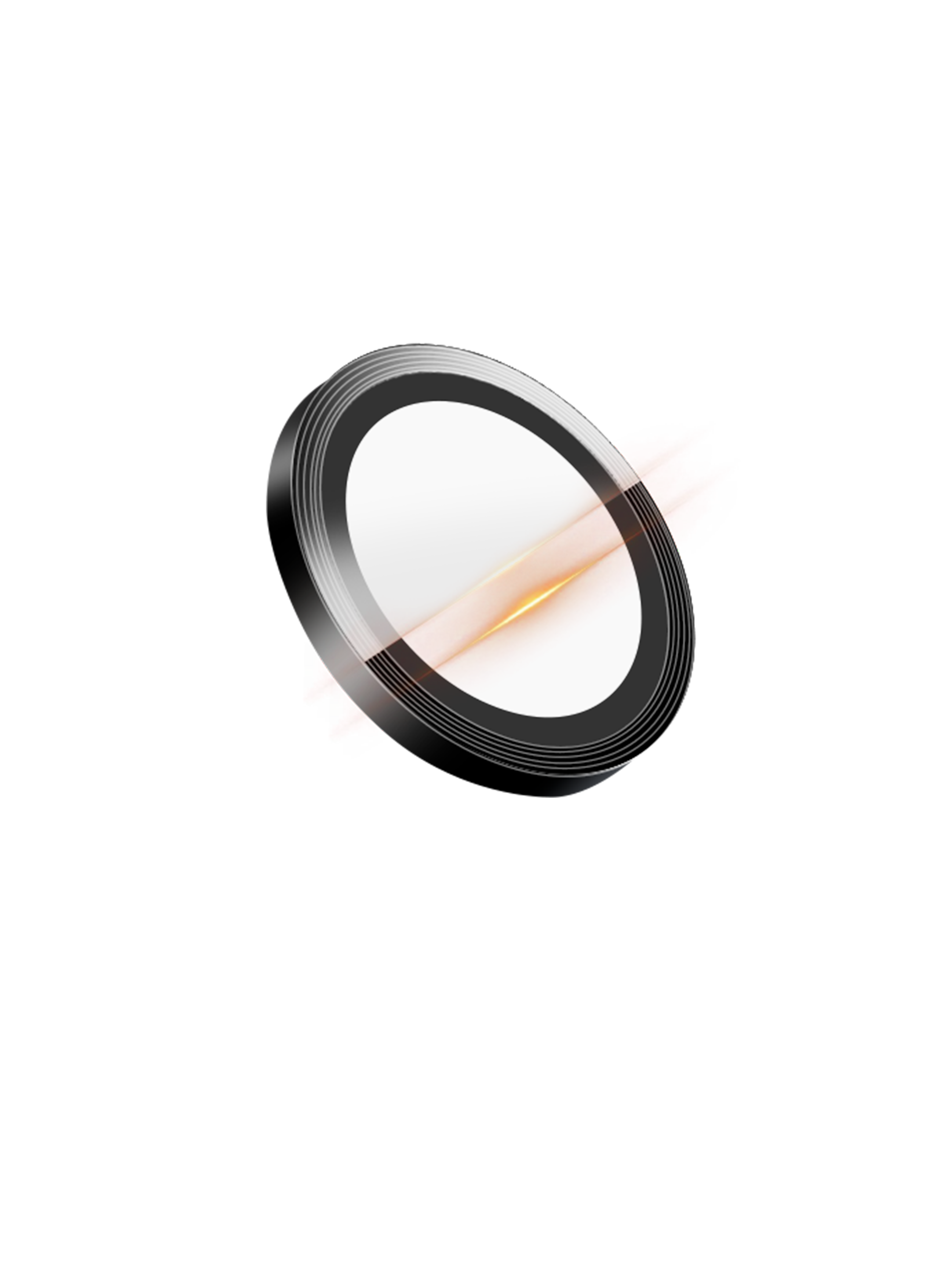 Un disque métallique avec des anneaux concentriques et une bande lumineuse orange.