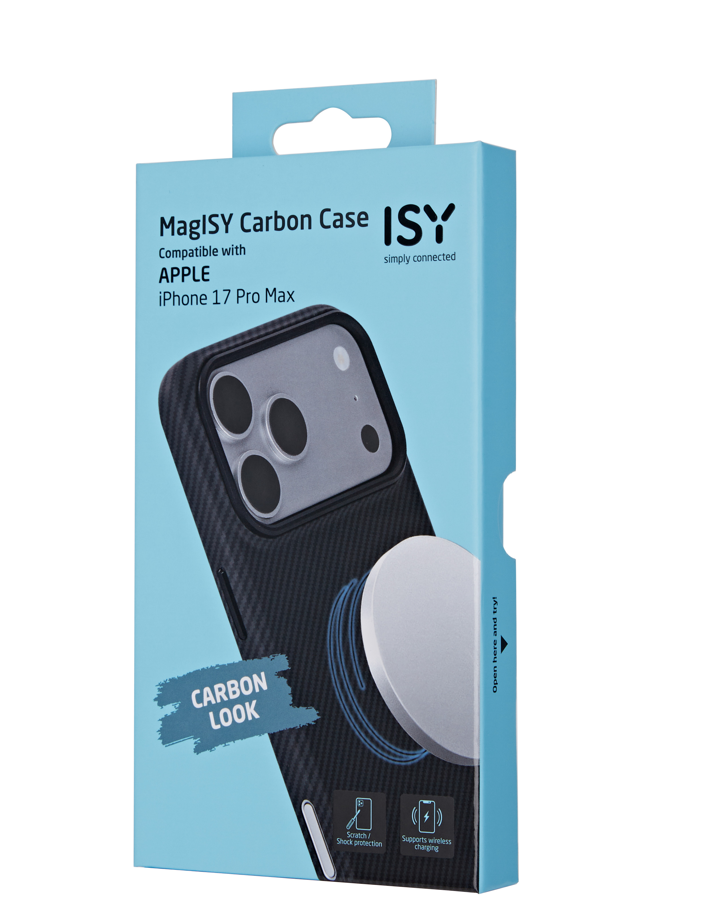 Eine ISY MagISY Carbon Hülle für iPhone 17 Pro Max mit Carbon-Look.