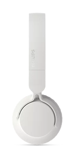 Białe słuchawki Philips z wyściełanym pałąkiem i okrągłymi nausznikami.