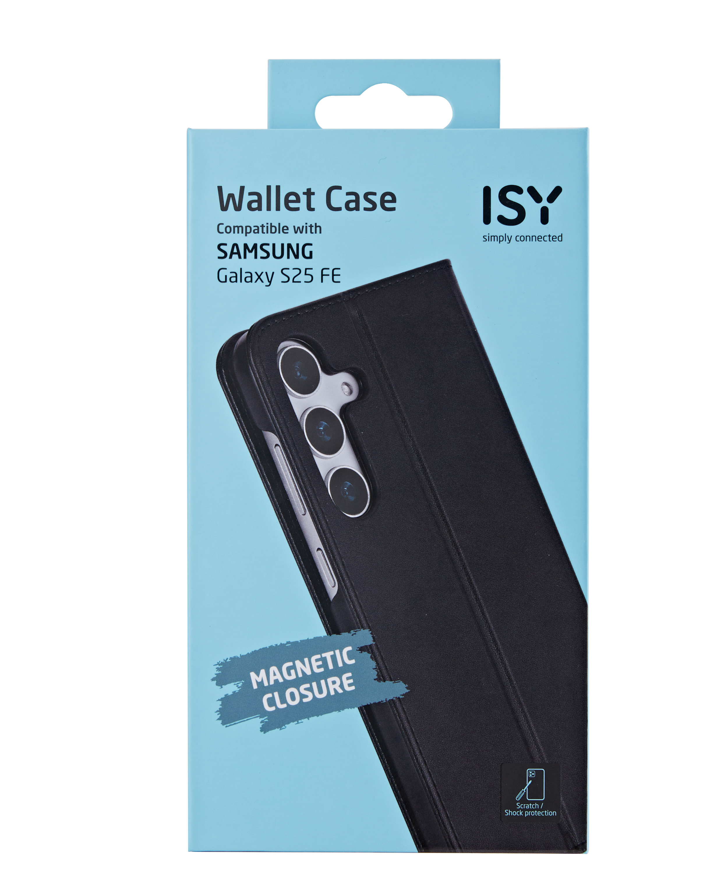 Schwarze Handyhülle für Samsung Galaxy S25 FE mit magnetischem Verschluss.