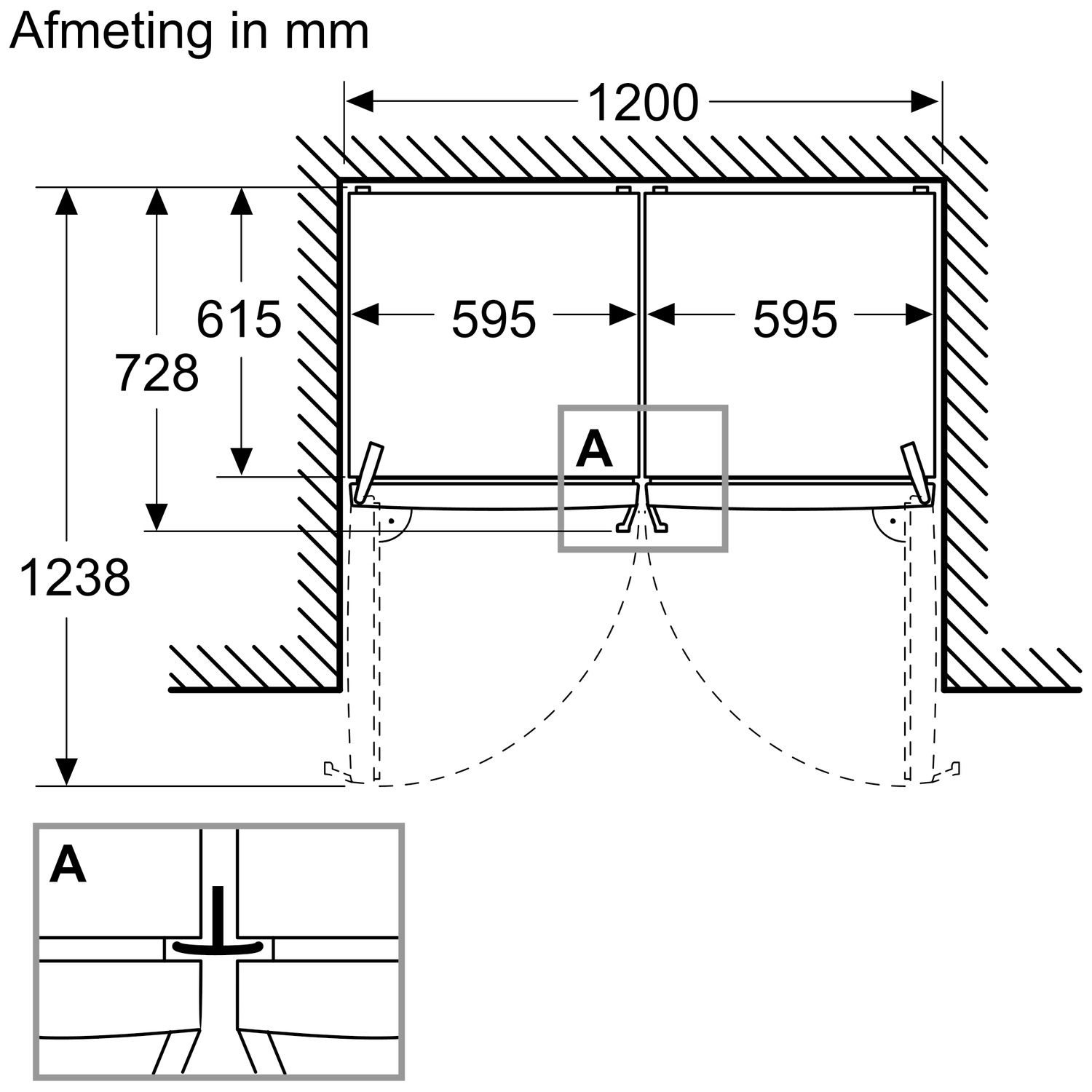 Dessin technique avec dimensions : largeur 1200 mm, hauteur 728 mm, 615 mm.