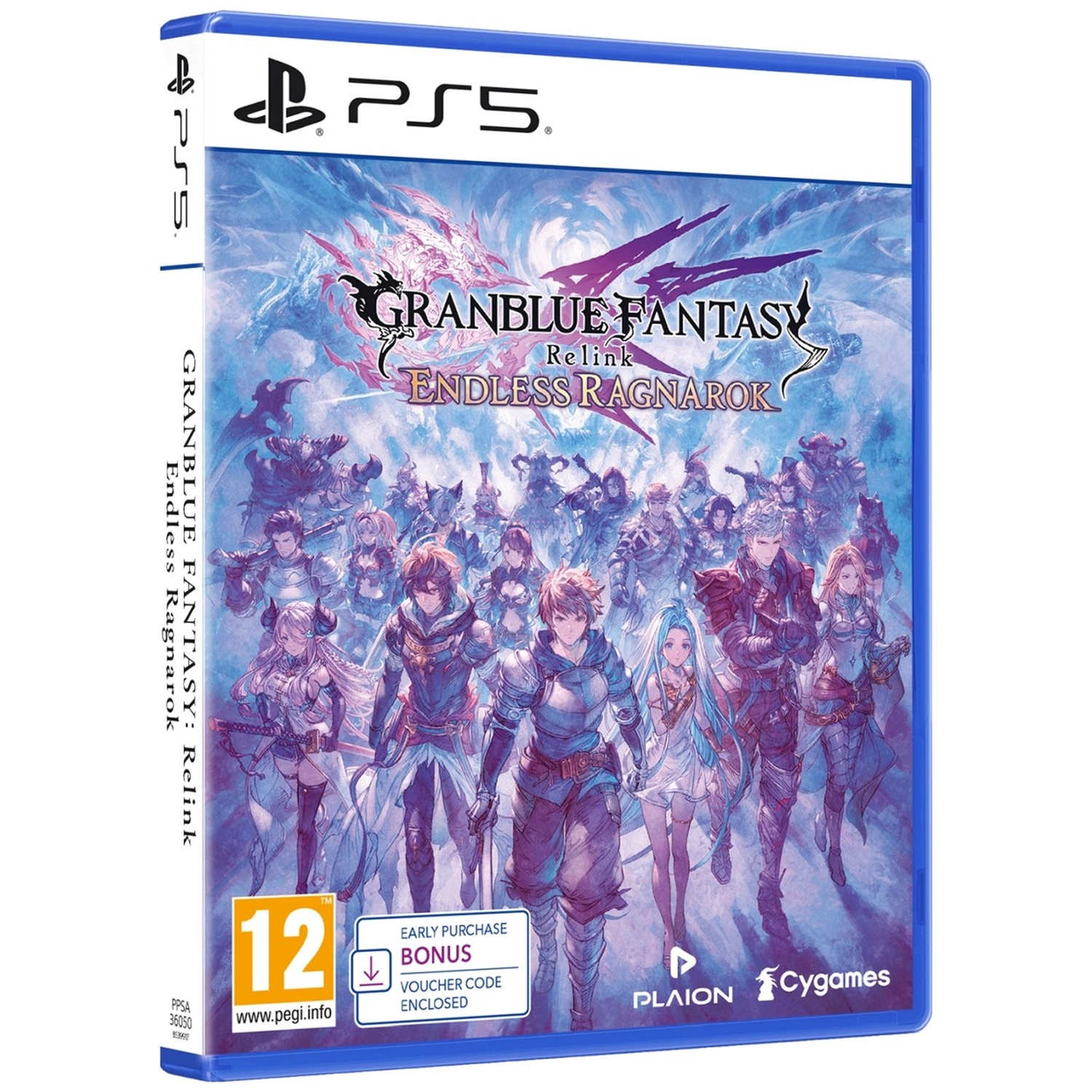 Couverture jeu PS5: Granblue Fantasy Relink Endless Ragnarok, avec personnages et PEGI 12.