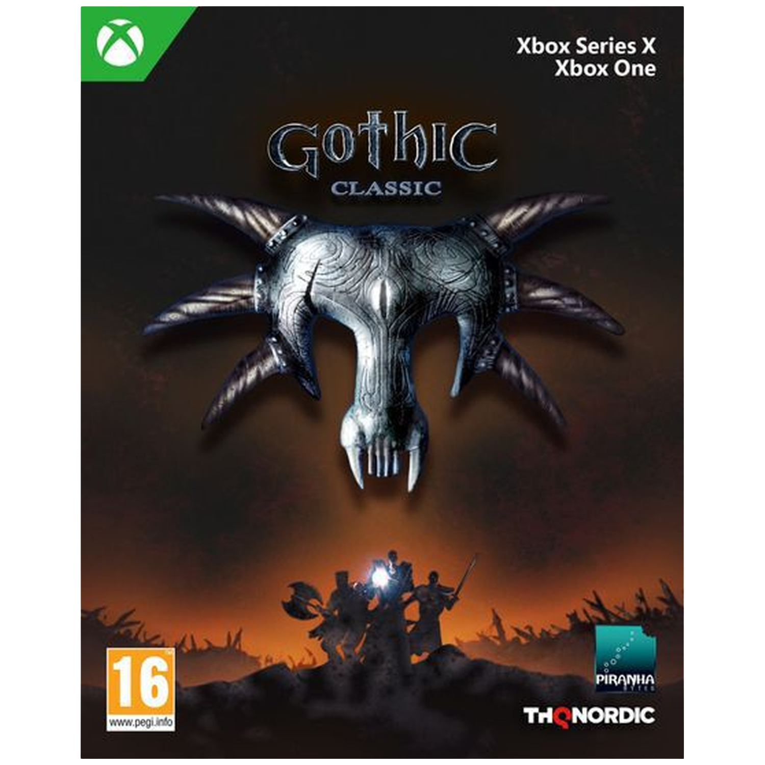 De cover toont een zilveren schedelsymbool met hoorns, krijgers en de titel 'Gothic Classic'.