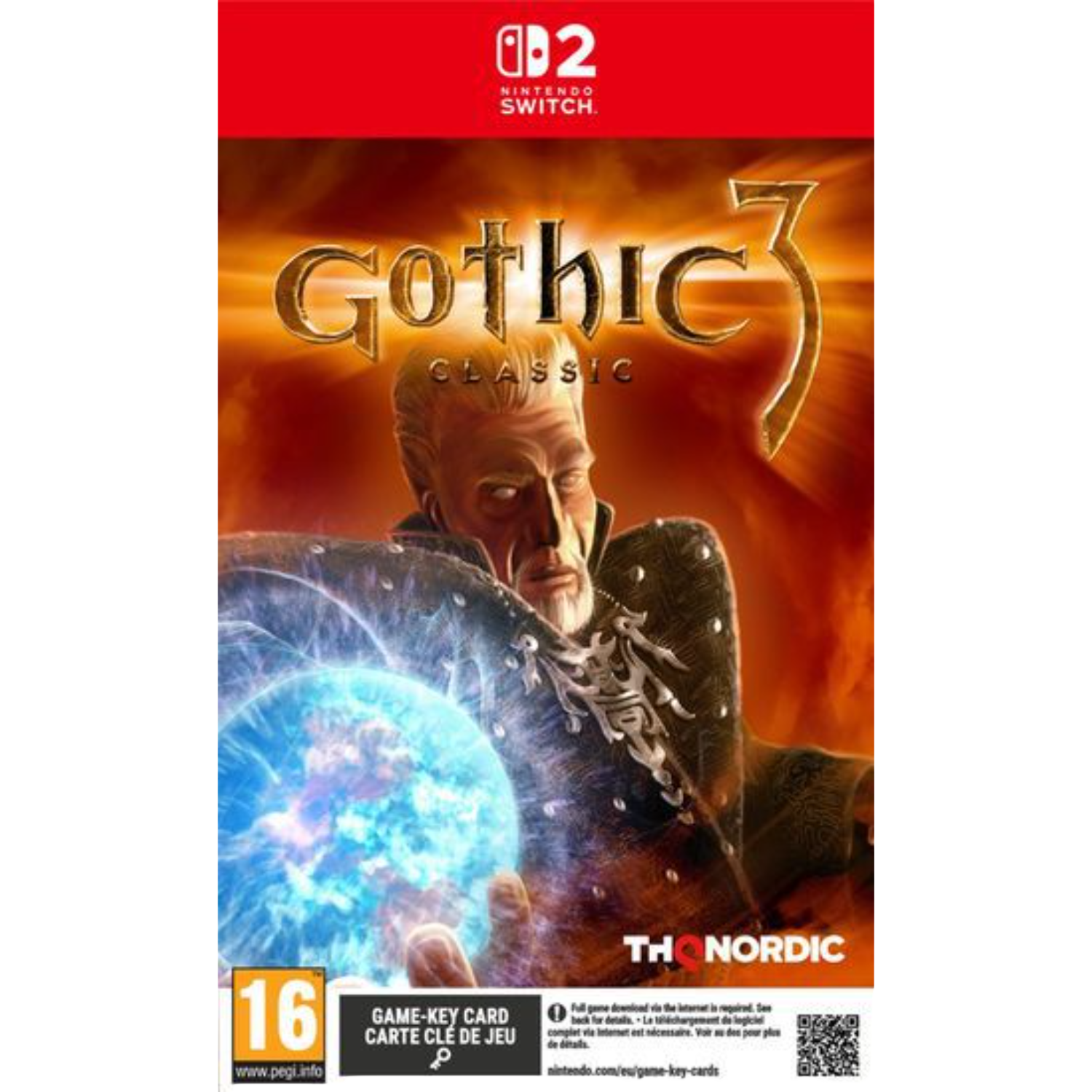 Un homme tenant une orbe d'énergie bleue. Le titre 'Gothic 3 Classic' est visible.
