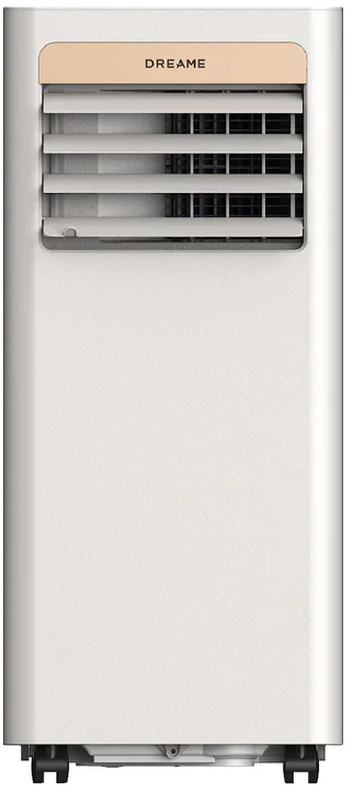 Un refrigeratore d'aria bianco con lamelle orizzontali e il nome del marchio DREAM E.
