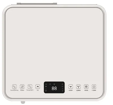 Un dispositivo bianco con controlli touch e display digitale.