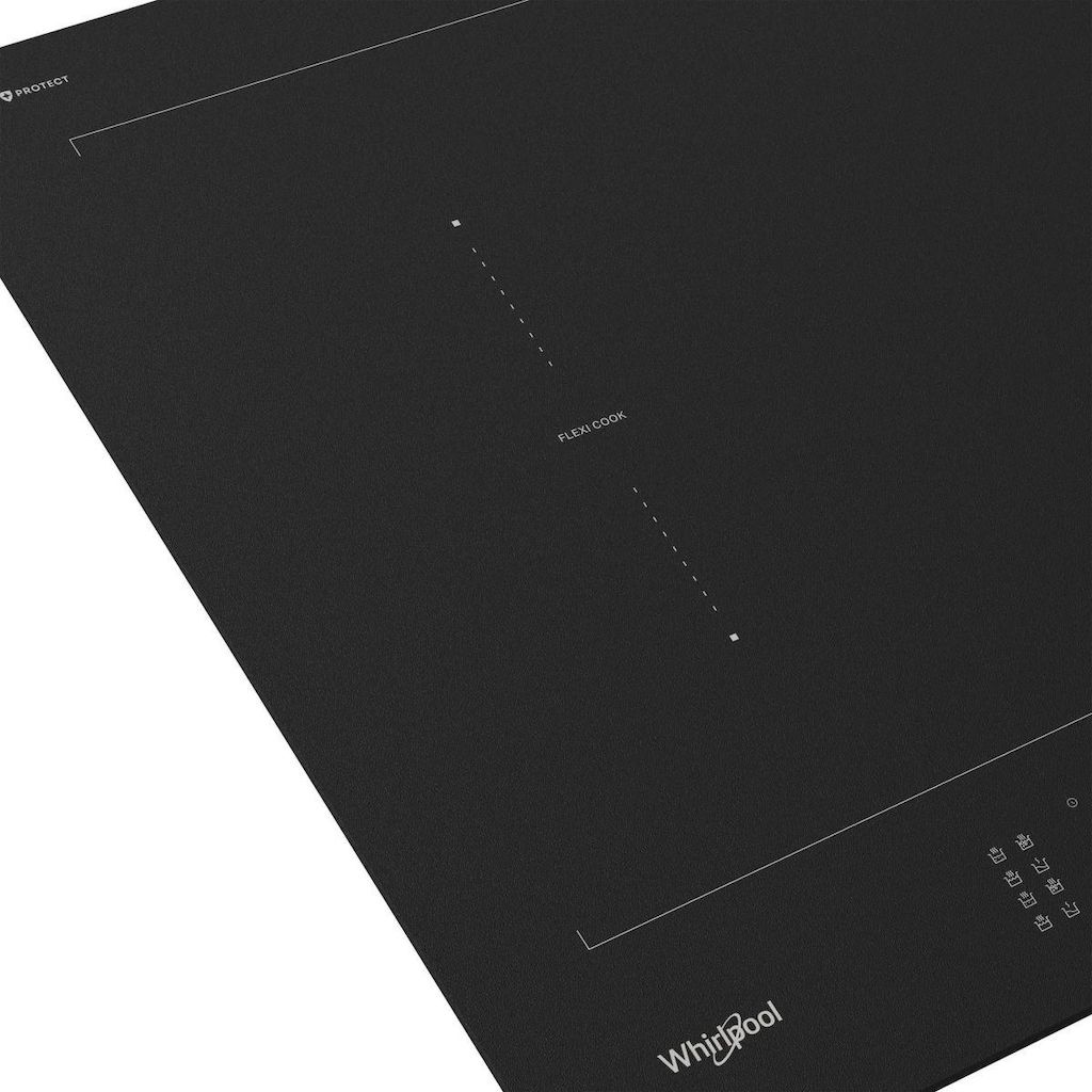 Fekete indukciós főzőlap "Flexi Cook" felirattal és Whirlpool logóval.