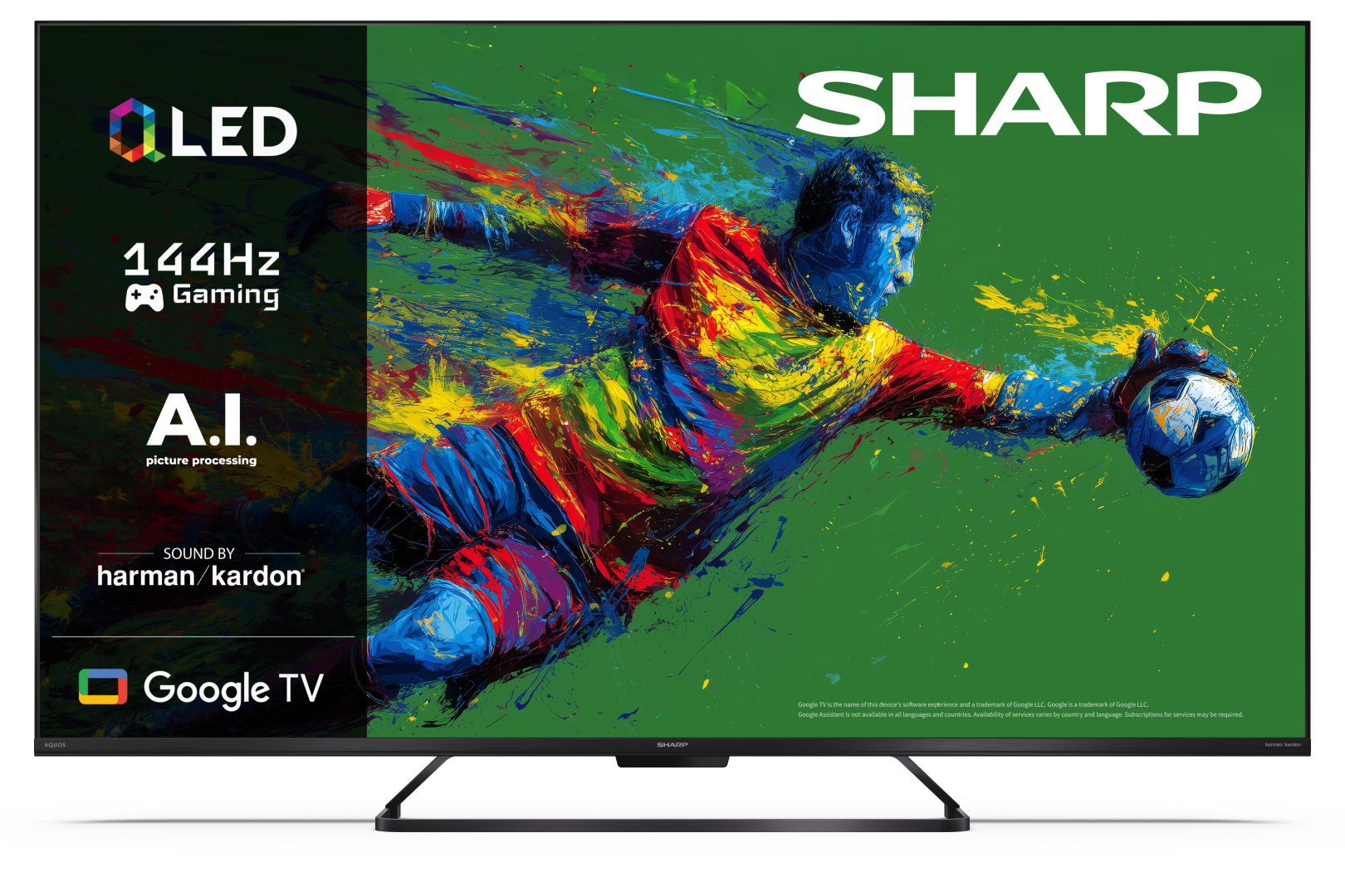 Piłkarz w kolorowej sztuce abstrakcyjnej łapiący piłkę. OLED, 144Hz Gaming.