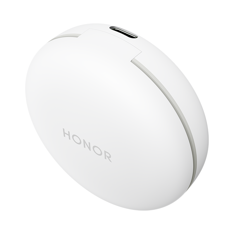 Fehér HONOR fülhallgató töltőtok USB-C porttal a tetején.