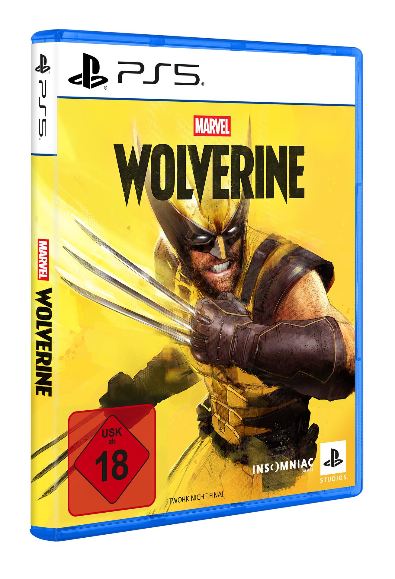 PS5 game case met Wolverine in geel kostuum met uitgestoken klauwen.