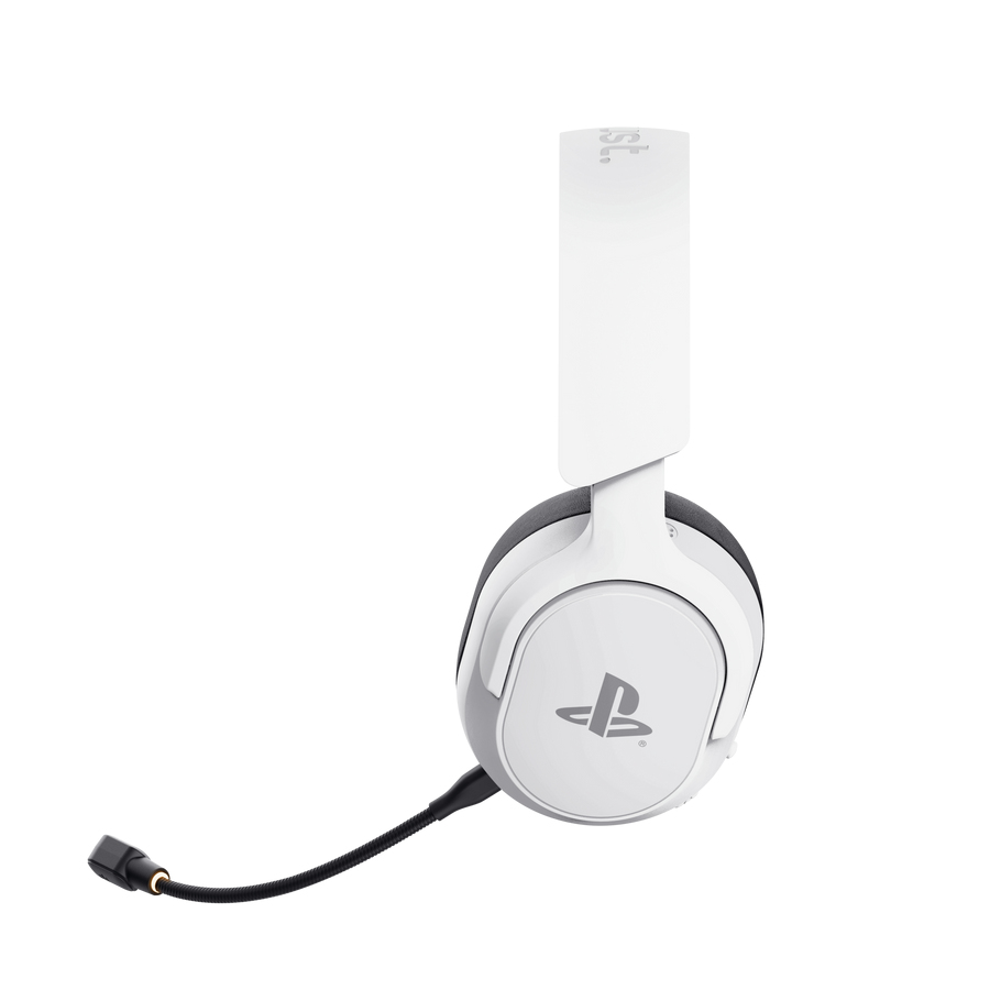 Auriculares gaming blancos con micrófono y logo PlayStation.
