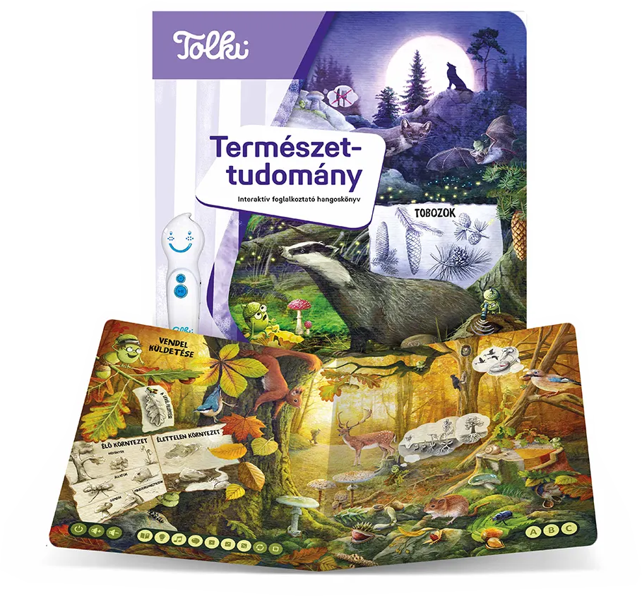 Interaktív természetkönyv hangoskönyvvel, borzzal, őzekkel és erdei állatokkal.
