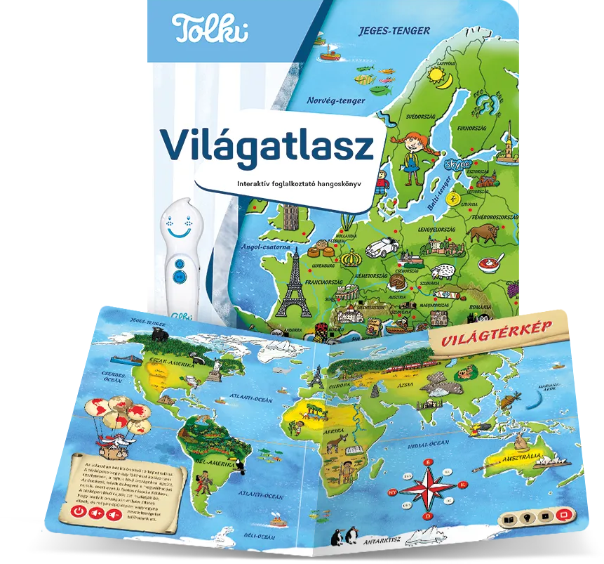 Világatlasz könyv és interaktív toll. Európa részletesen ábrázolva.