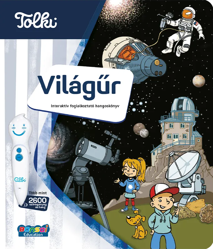 Űrhajós, űrhajó, távcsövek, gyerekek, kutya, csillagképek, obszervatórium.