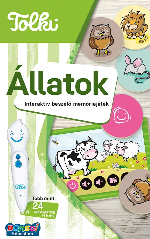 Játék toll tehén, juhok és egér mellett. Állatképek körökben.