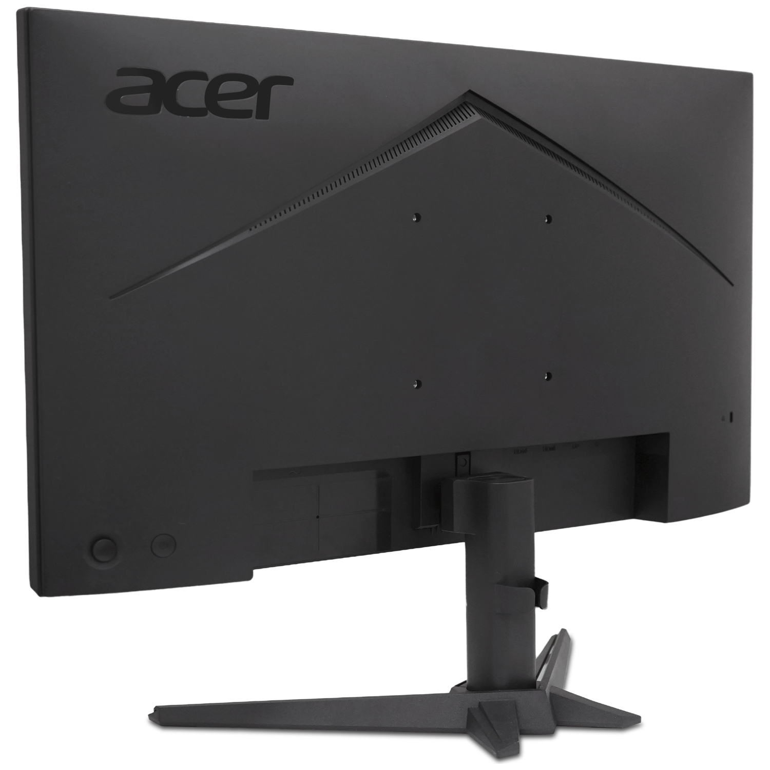 Back view of a black Acer monitor with stand and ports.