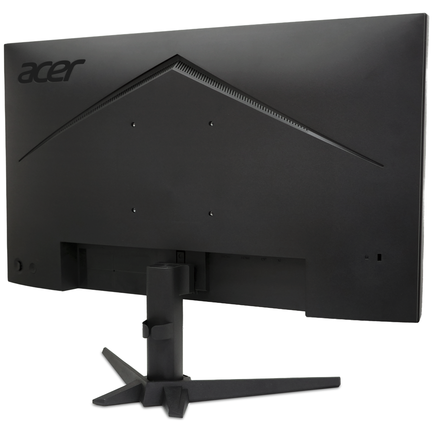 Back view of a black Acer monitor with stand and ports.