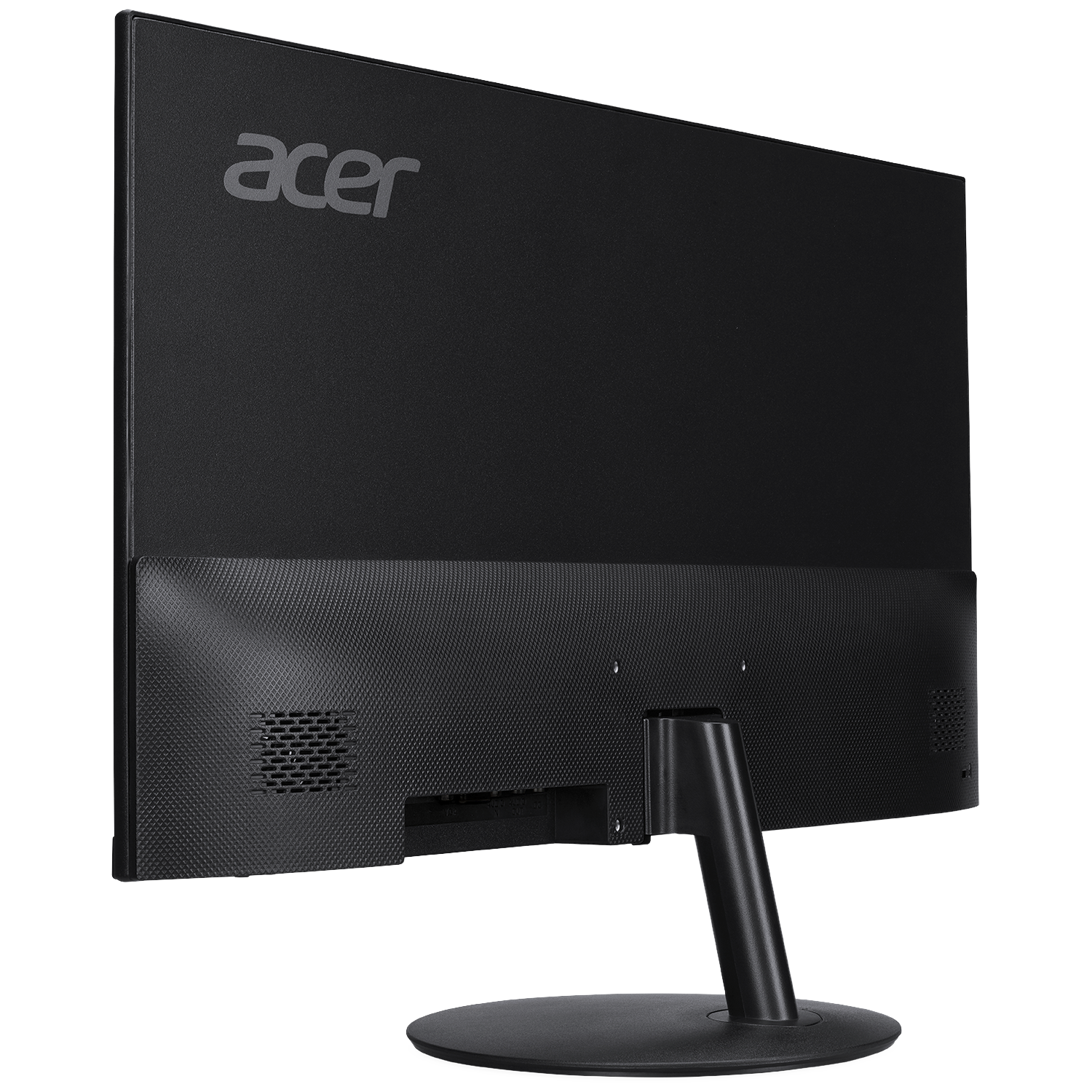 Back view of a black Acer monitor with stand and ventilation grills.