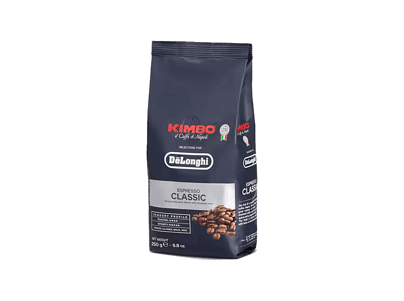Café en grano - De’Longhi Kimbo Classic, 40% Arábica, 60% Robusta, Espresso 250 gramos