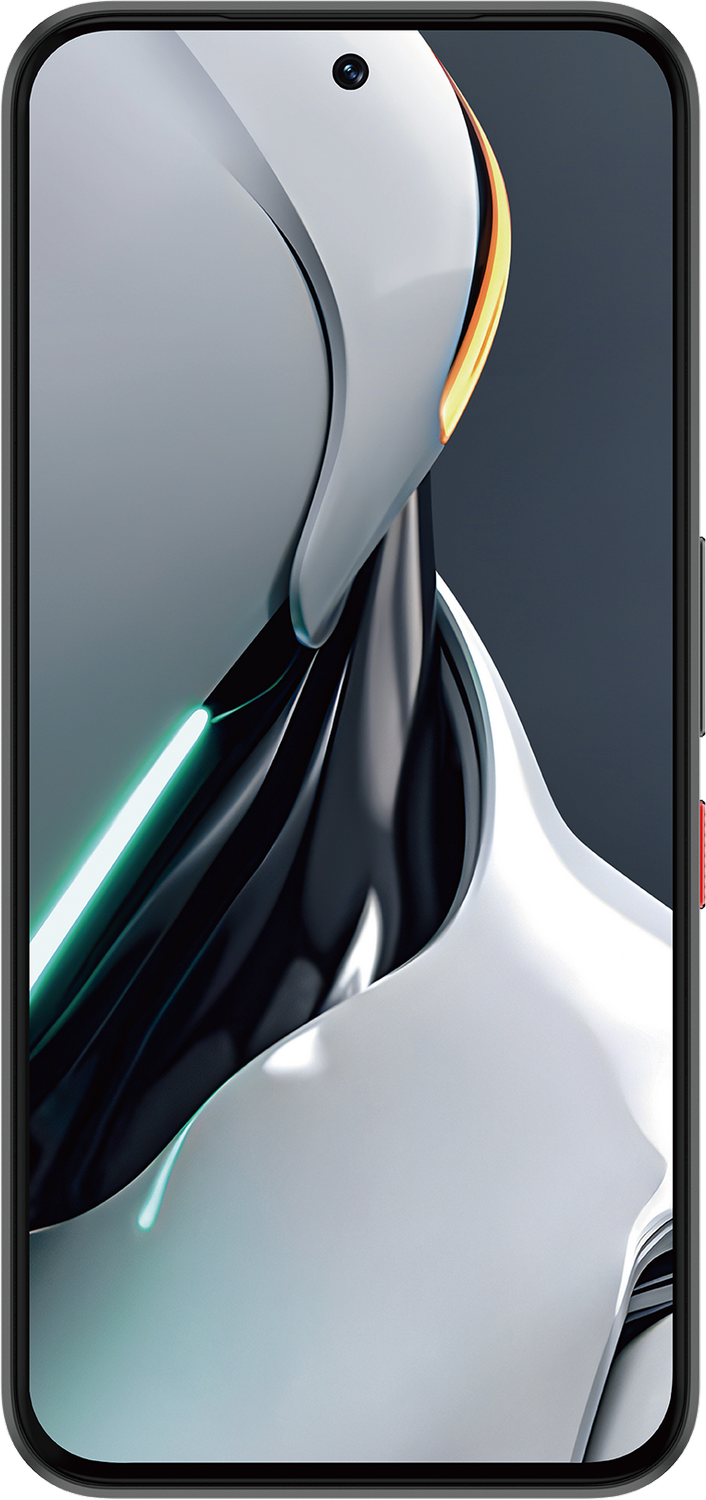 Representación abstracta de un smartphone con diseño futurista y elementos brillantes.