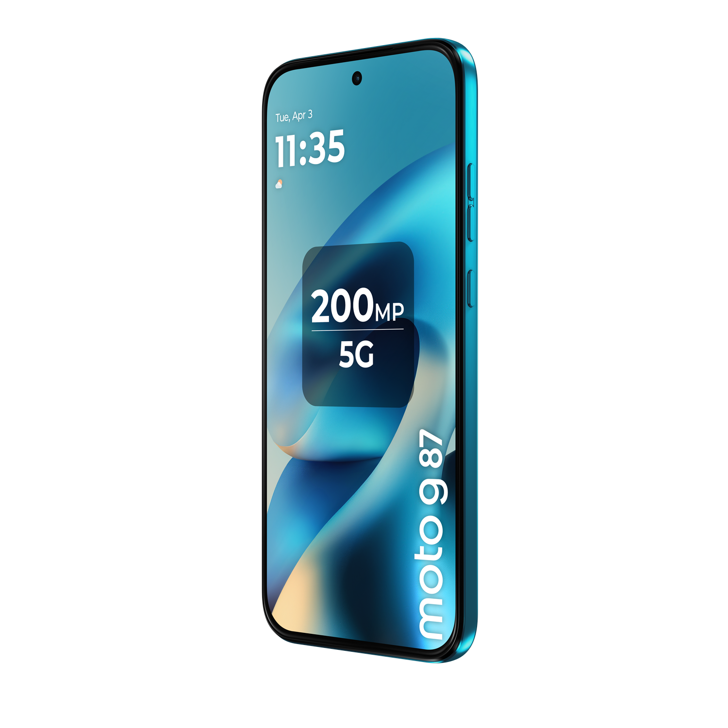 Un smartphone Moto 9 87 turquesa con 200 MP 5G.