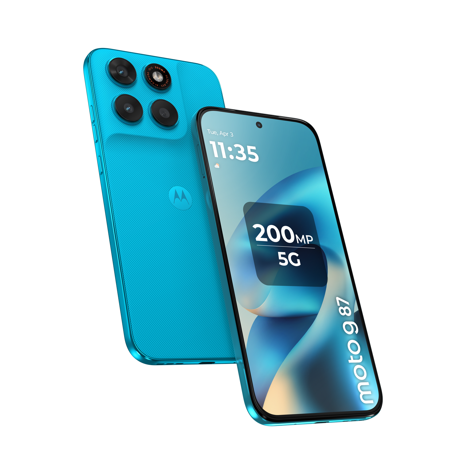 Un smartphone Motorola Moto G 87 azul con 200MP y 5G.