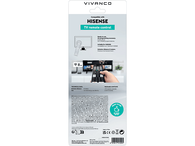 Vivanco Fernbedienung für Hisense TV und Smart TV, Schwarz — Foto 2 von 2
