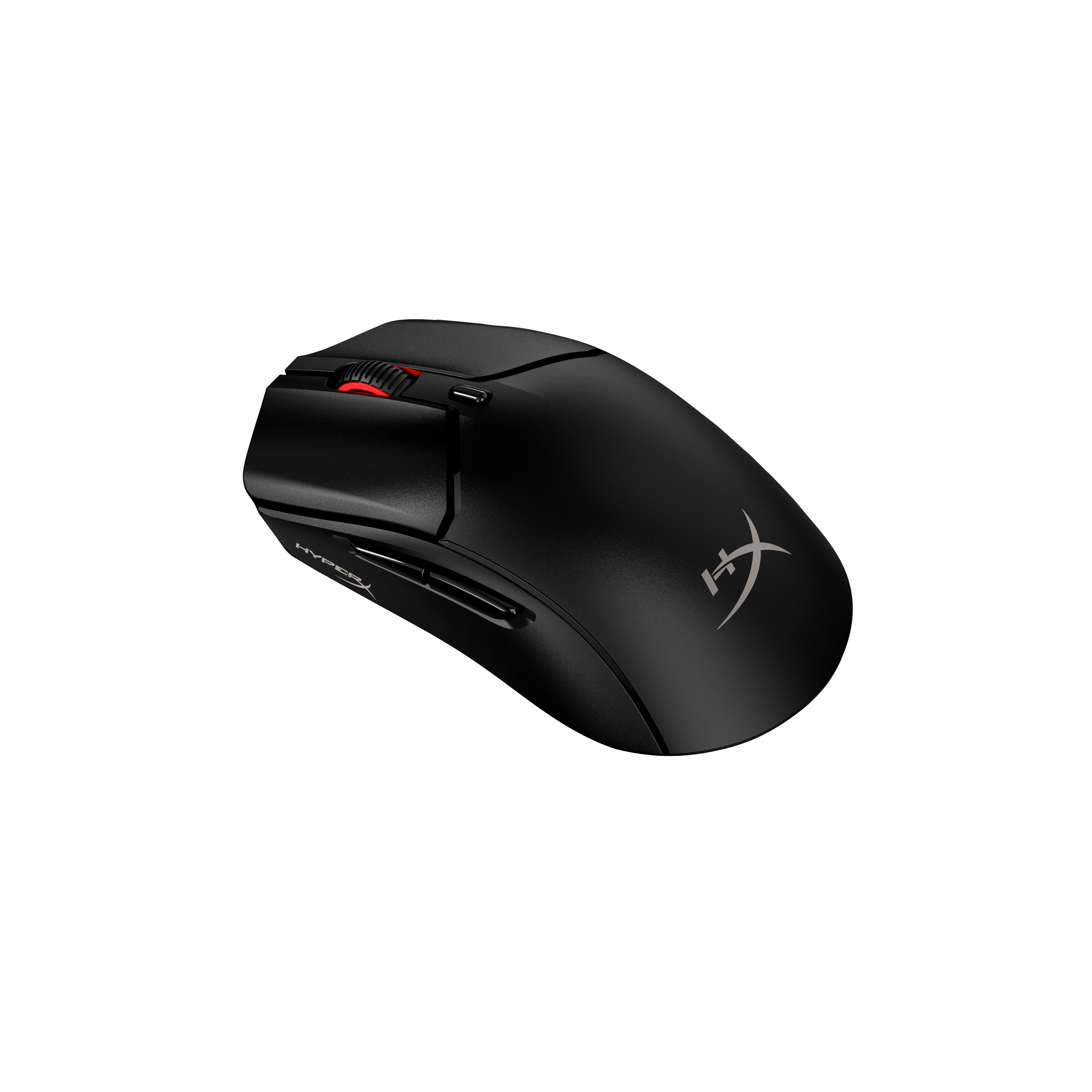 Czarna mysz gamingowa z czerwonym kółkiem i logo HyperX.
