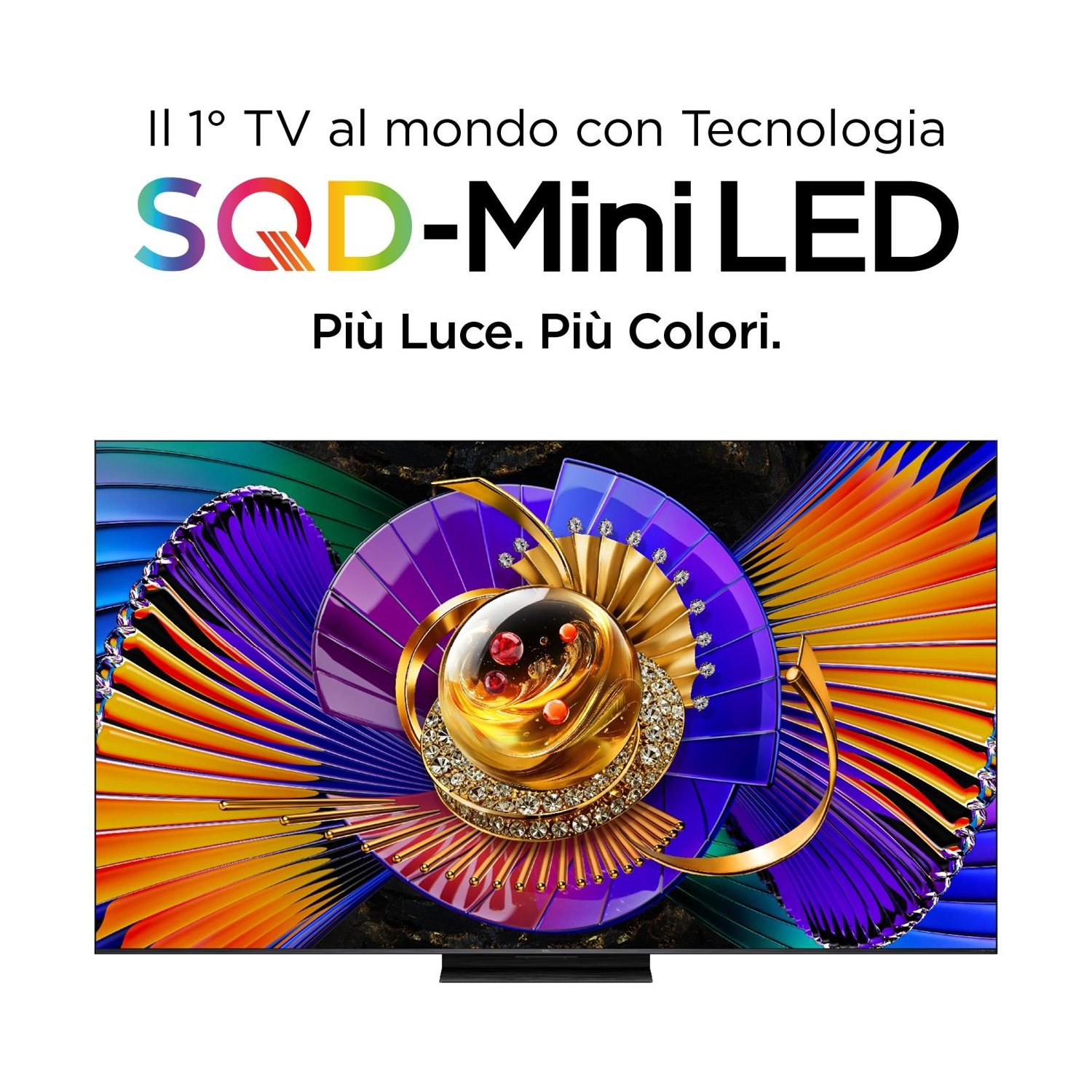 Pubblicità TV con tecnologia SQD-Mini LED e immagini colorate.