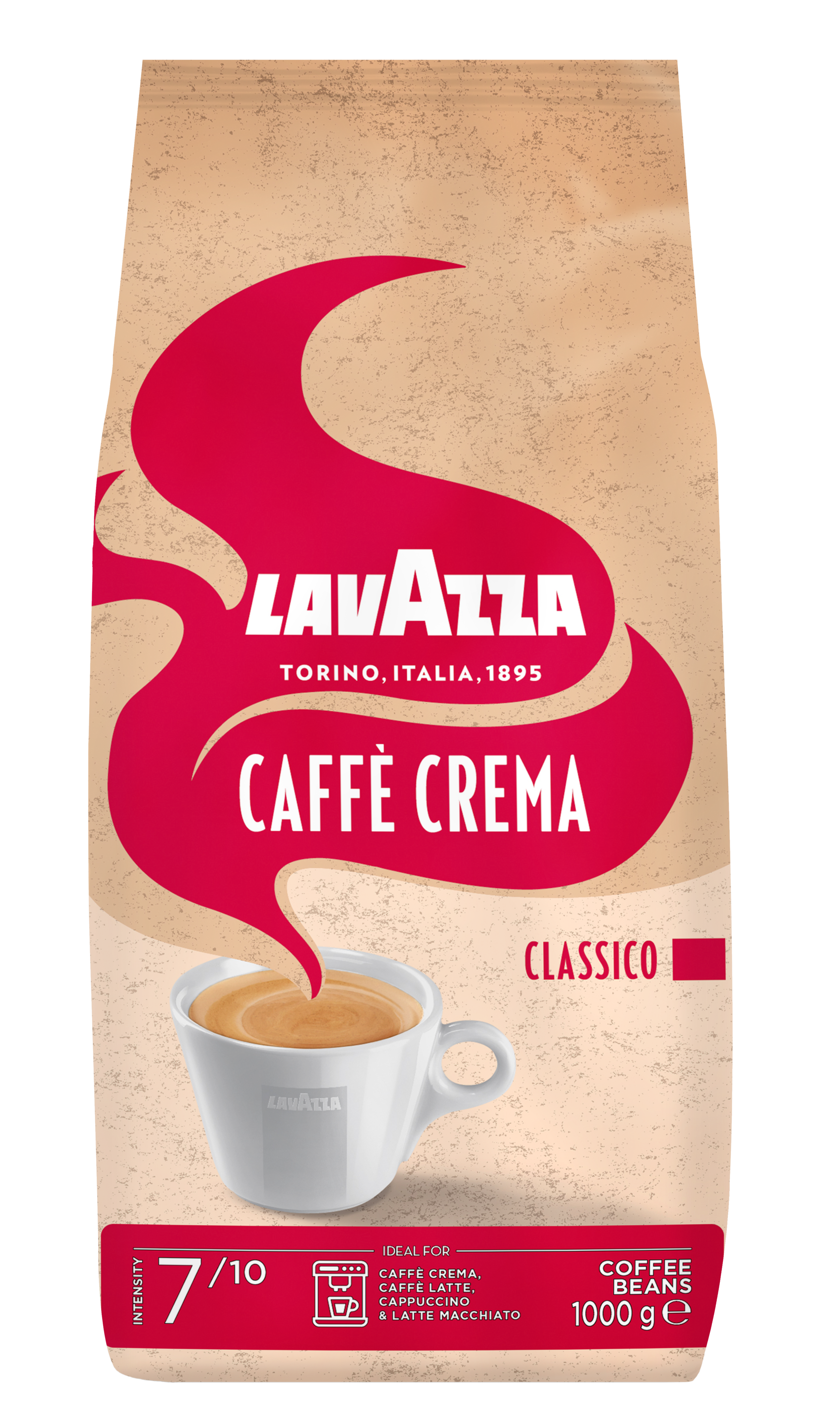 Lavazza Caffè Crema Classico Kaffeepackung mit einer Tasse Kaffee.