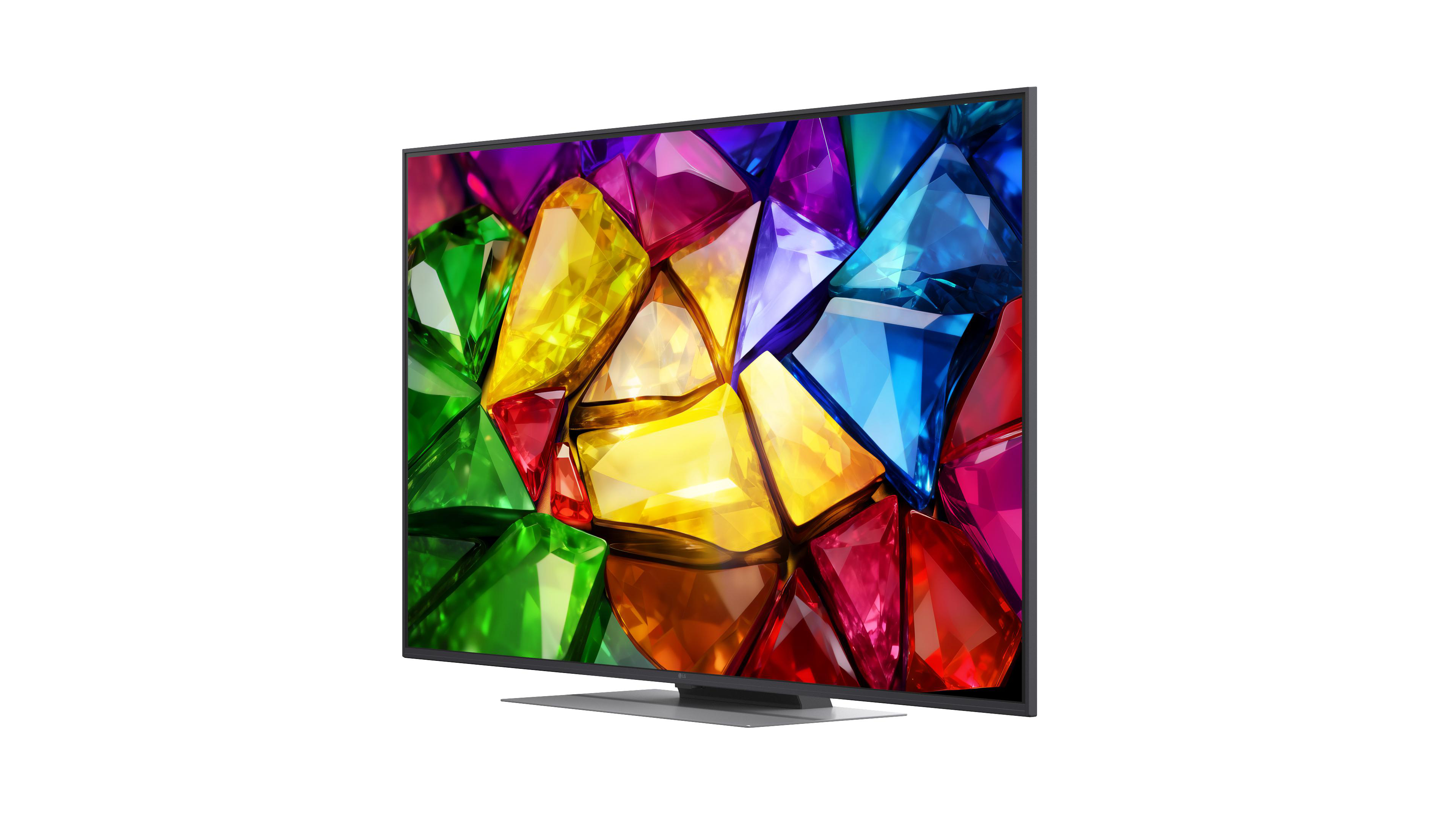 Ein moderner Fernseher mit einem bunten Edelsteinmuster auf dem Bildschirm.