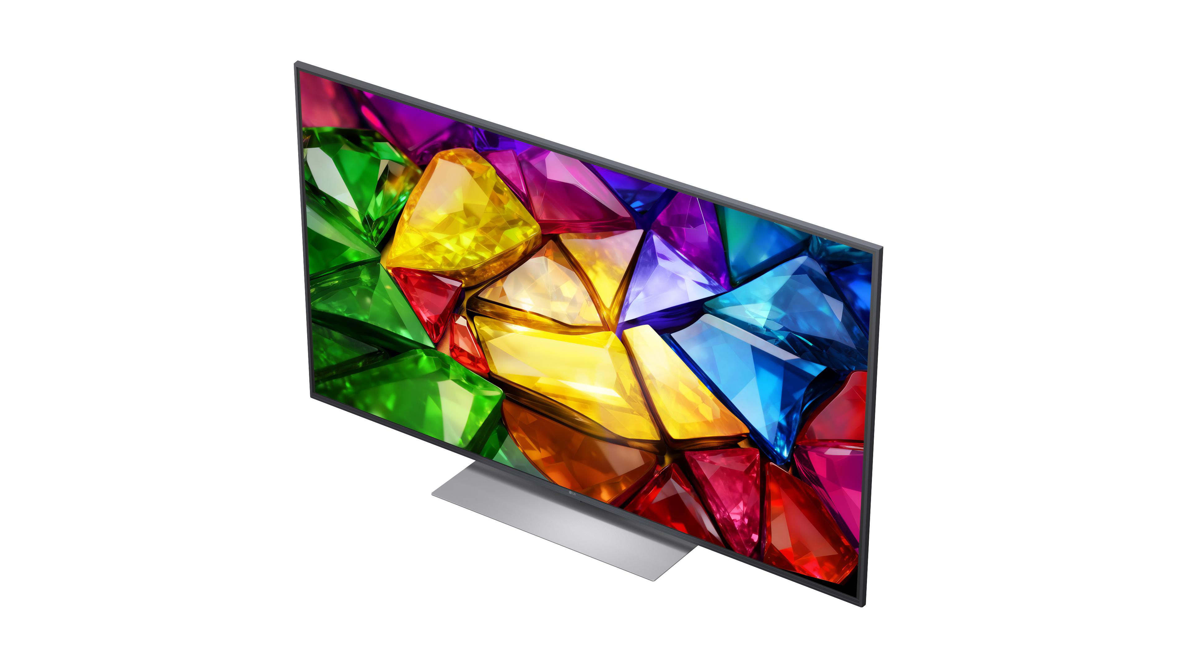 Ein moderner Fernseher mit einem bunten Edelsteinmuster auf dem Bildschirm.