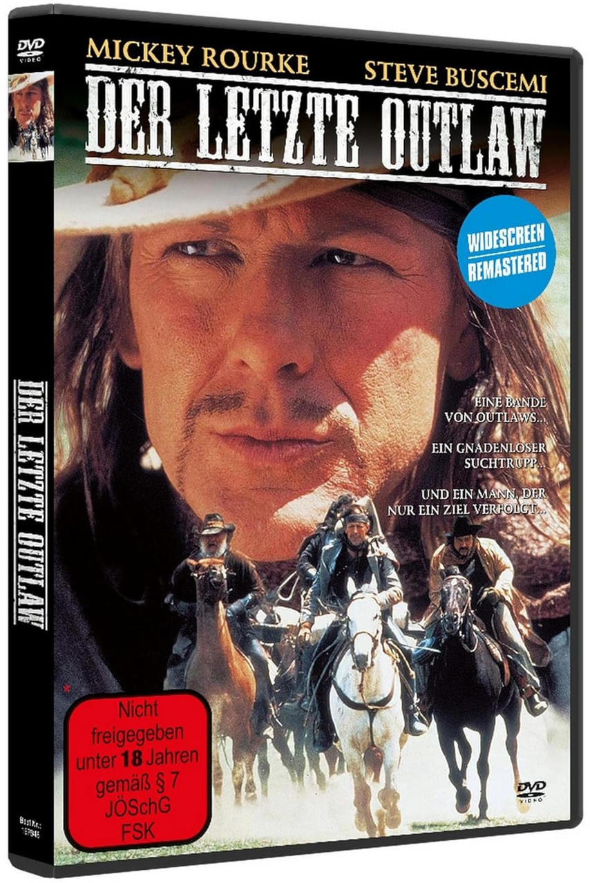 DVD-Hülle: "Der letzte Outlaw" mit Rourke & Buscemi, Reiter im Western-Look.