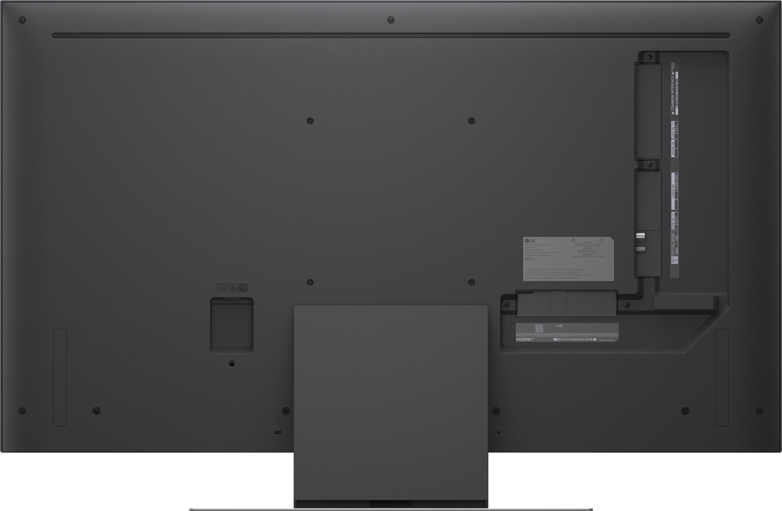 Rückseite eines Fernsehers mit Anschlüssen: AC IN, HDMI, USB, LAN, Antenne.