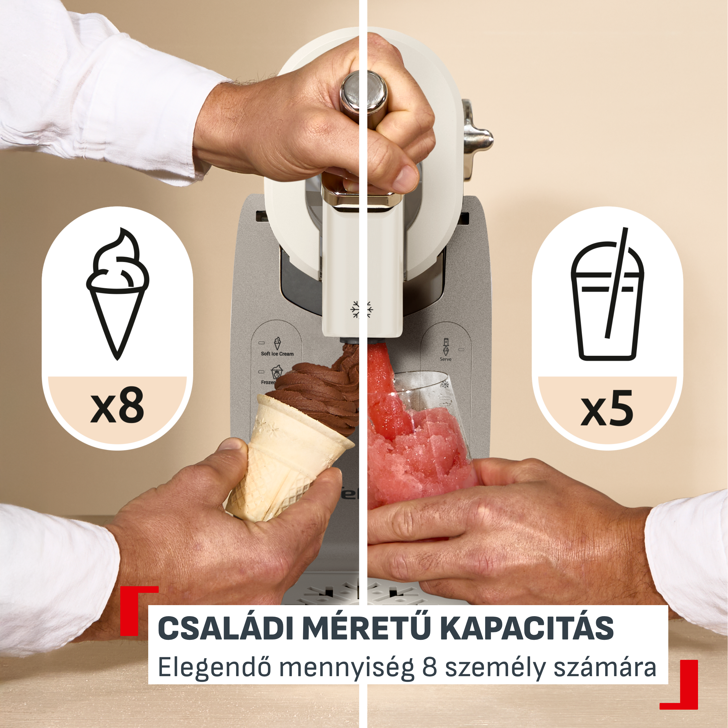 Fagylaltgép csokoládéfagylalt és granita adagolással, 8 adagos.