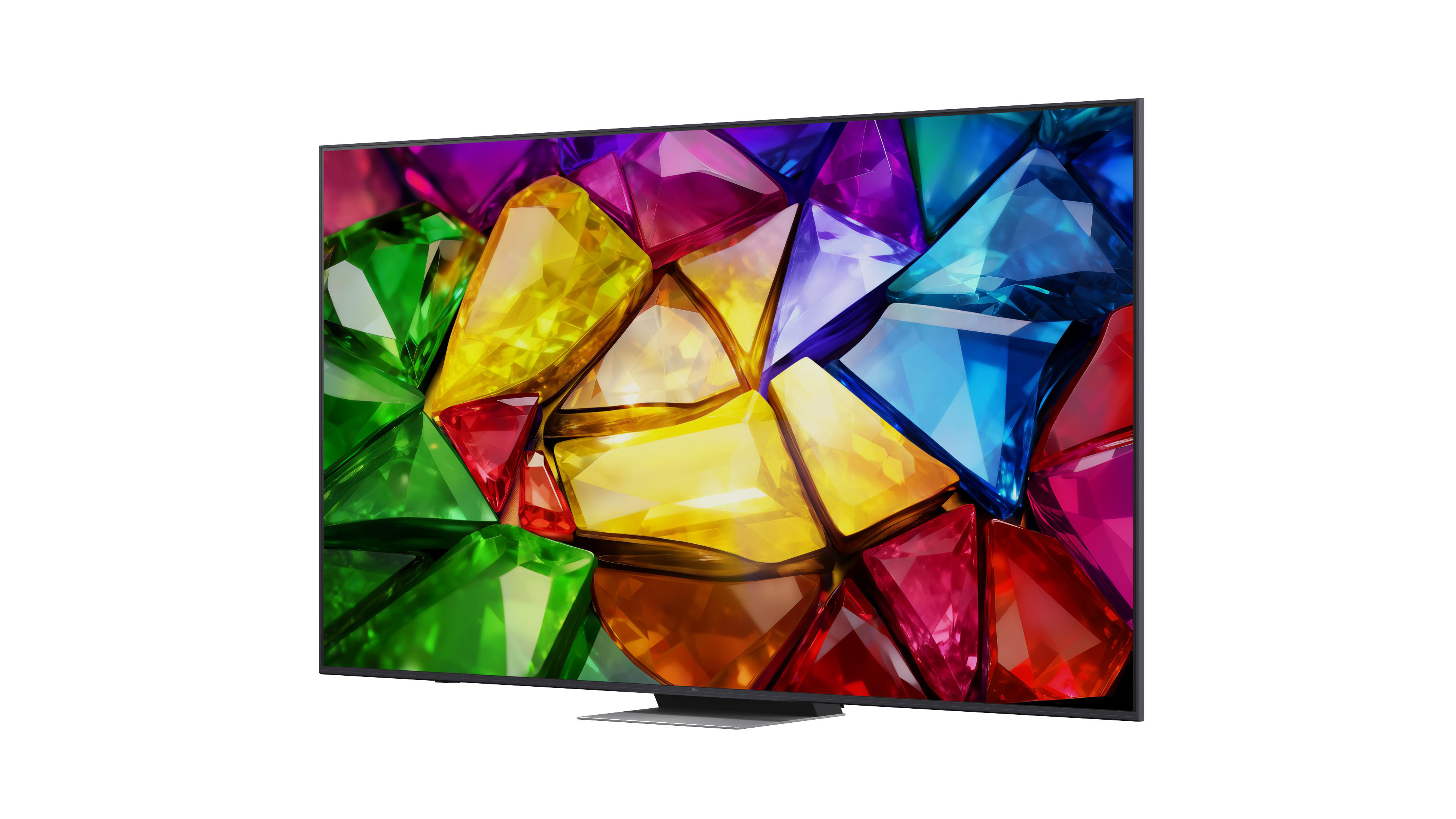 Ein moderner Fernseher mit einem farbenfrohen Edelstein-Hintergrund.