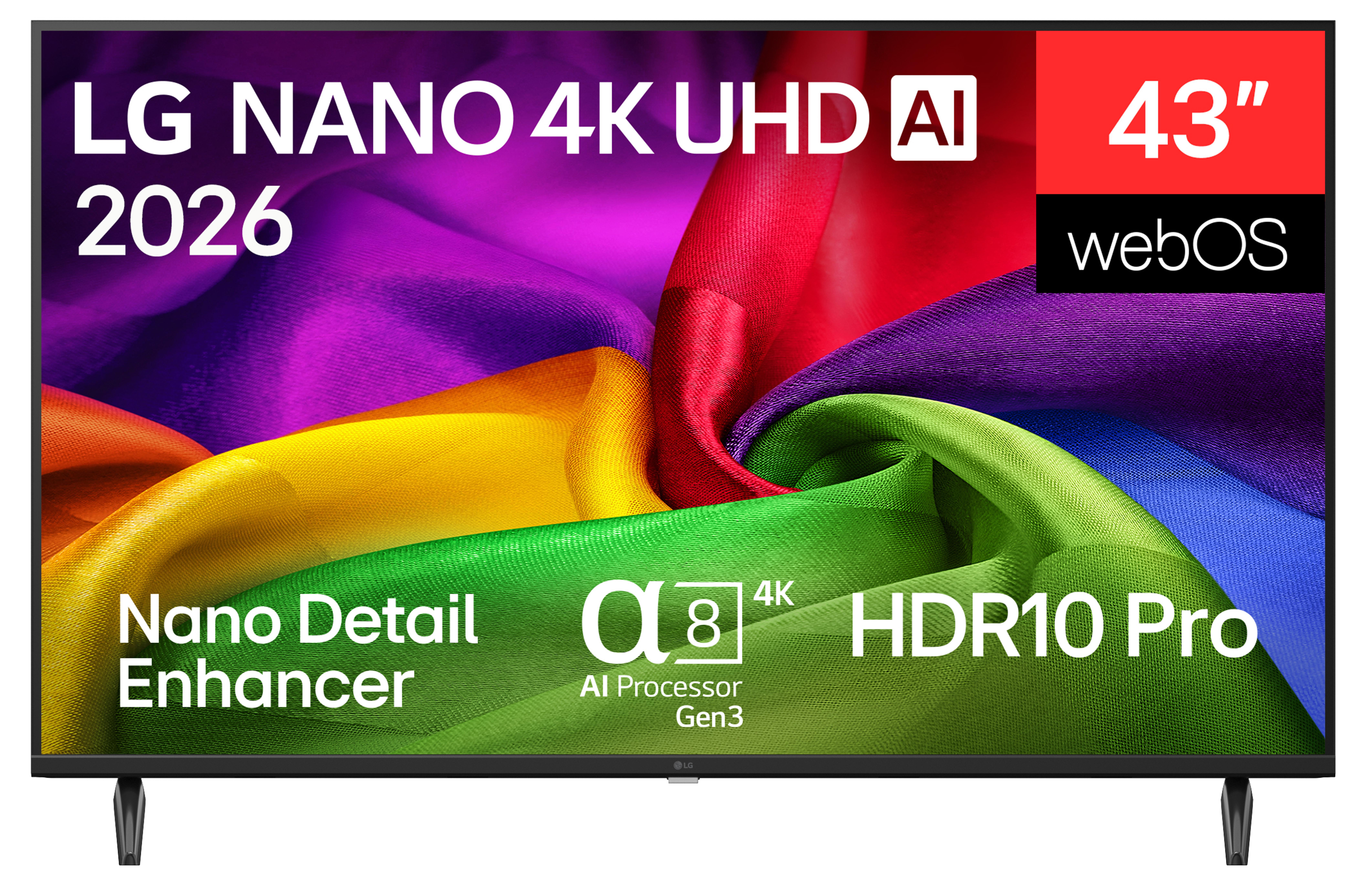 LG 43" Nano 4K UHD TV mit AI, WebOS, HDR10 Pro und Nano Detail Enhancer.