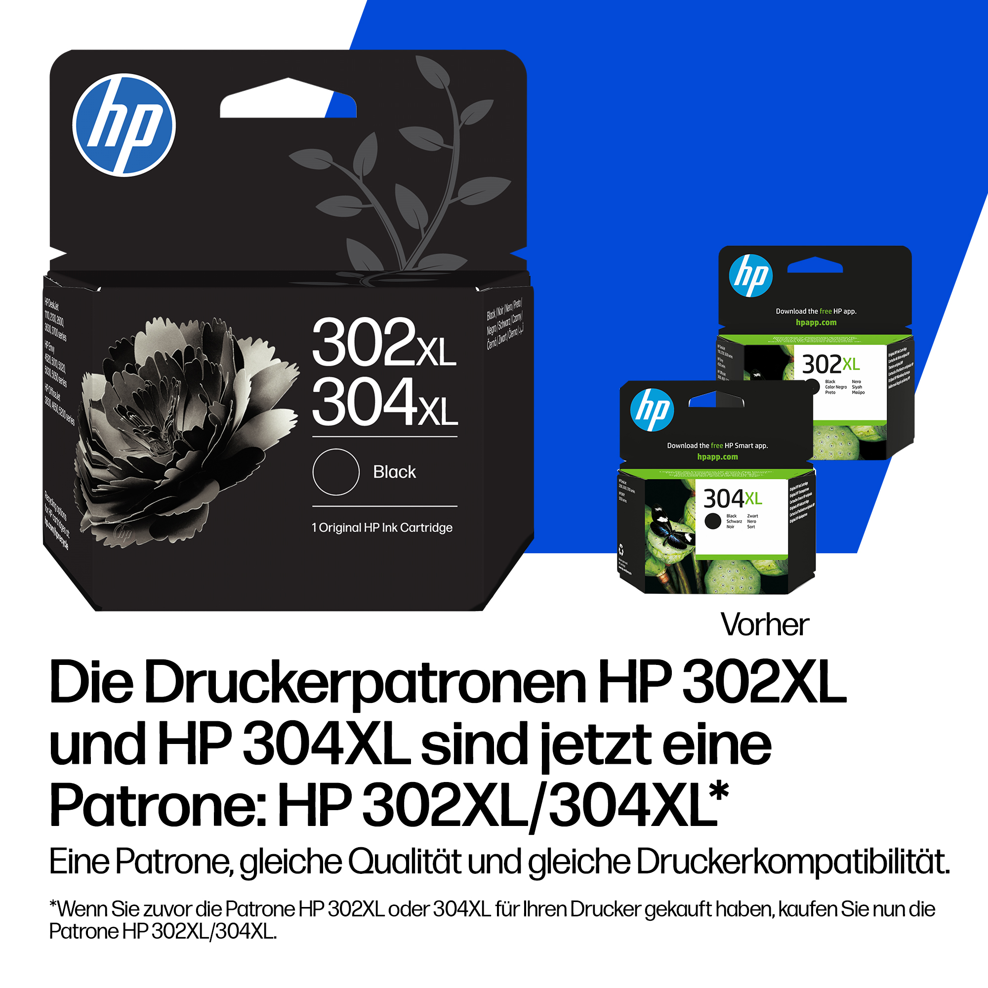 HP Druckerpatronen 302XL und 304XL werden als eine Patrone angeboten.