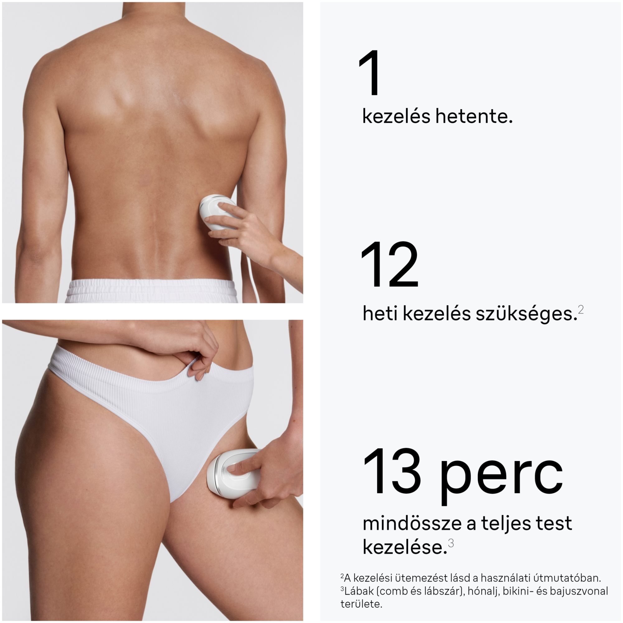 Férfi és nő IPL eszközt használ a hát és láb szőrtelenítésére.