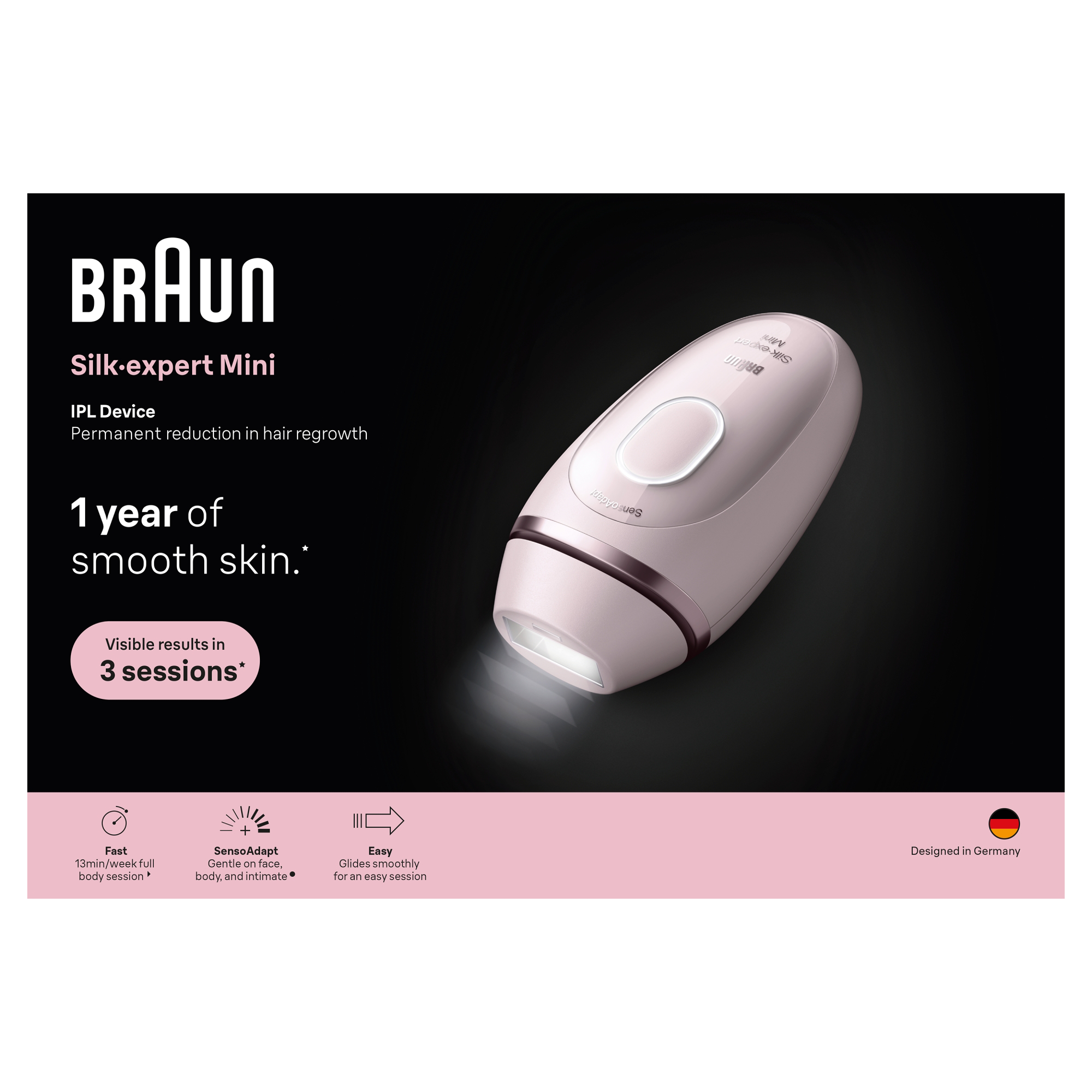 Braun Silk-expert Mini IPL készülék 1 év sima bőrért 3 ülés alatt.